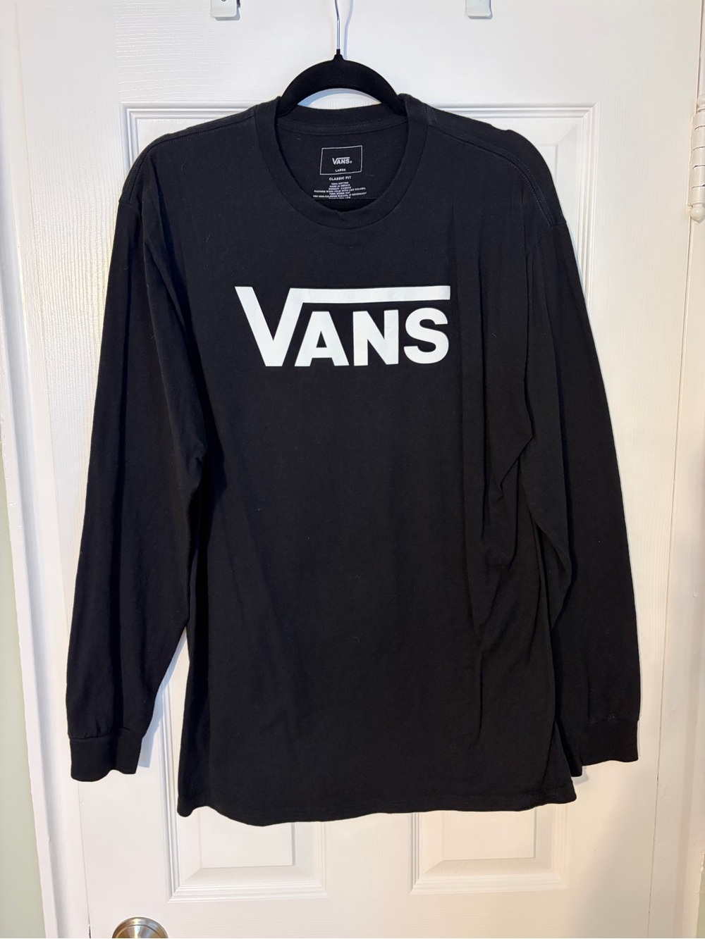 Vans Black Long Sleeve Tee with White Logo